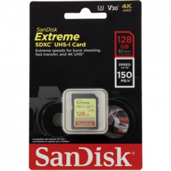 SanDisk Extreme 128 GB SDXC Memory Card150 MB/s, UHS-I, Class 10, U3, V30