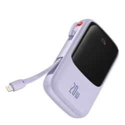 Power Bank BASEUS QPow - 10 000mAh LCD Quick Charge PD 20W with cable to Lightning white