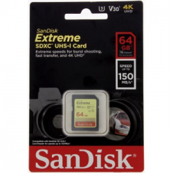 SanDisk Extreme 64 GB SDXC Memory Card 150M B/s, UHS-I, Class 10, U3, V30