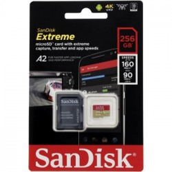 SanDisk Extreme micro SDXC 256 GB 160 MB/s A2 C10 V30 UHS-I U3, adapt�r