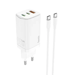HOCO charger GaN USB + 2x Type C 65W Fast Charge  Type C cable N16 white